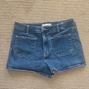 eunina Dark Blue Denim Patch-Pocket Shorts